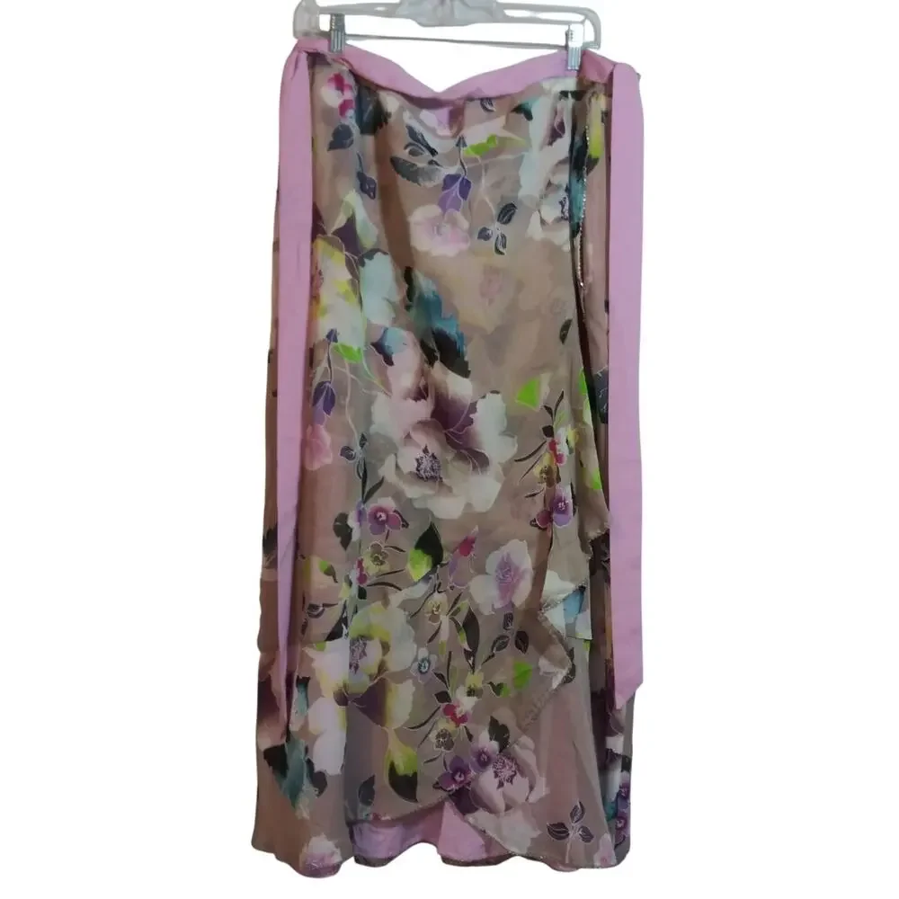 Badgley Mischka American Glamour Reversible Floral Wrap Maxi Skirt Size 1Xt